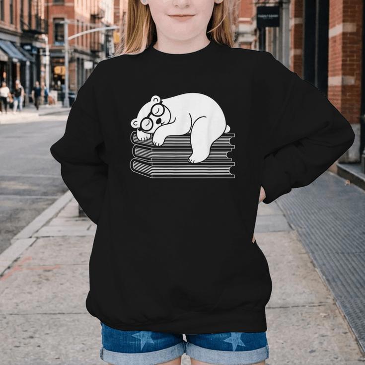 Polar Bear Reading Book Pajama Sleep Youth Crewneck Sweatshirt