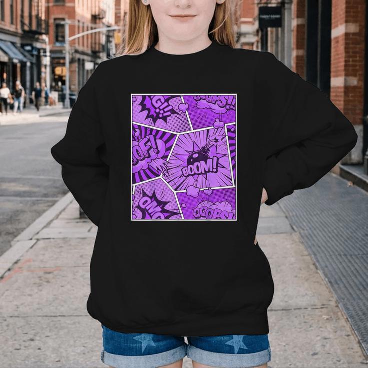 Purple Comic Book Purple Color Graphic Youth Crewneck Sweatshirt Purple Comic Book Purple Color Graphic Youth Crewneck Sweatshirt
