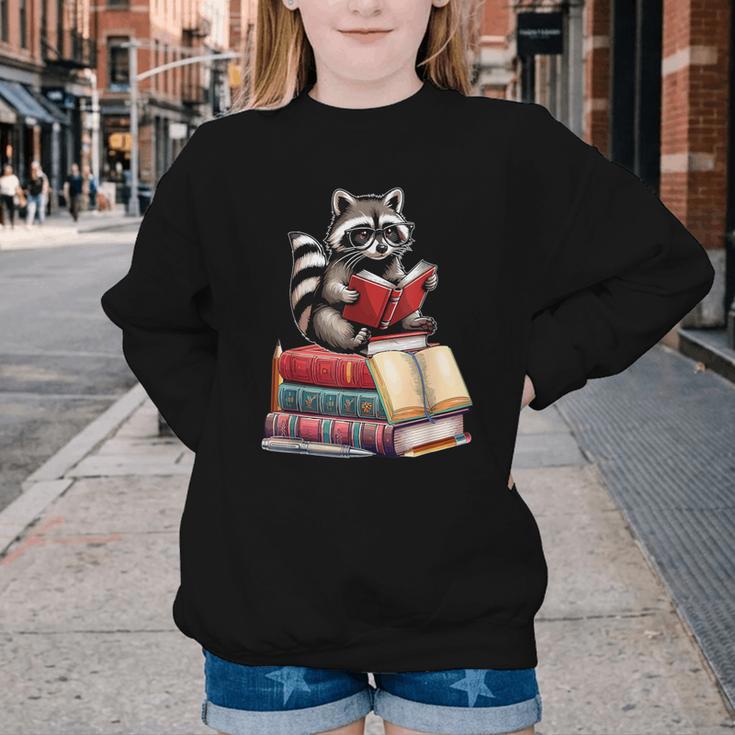Raccoon Reading Books Matching Bookworm Readers Librarian Youth Crewneck Sweatshirt