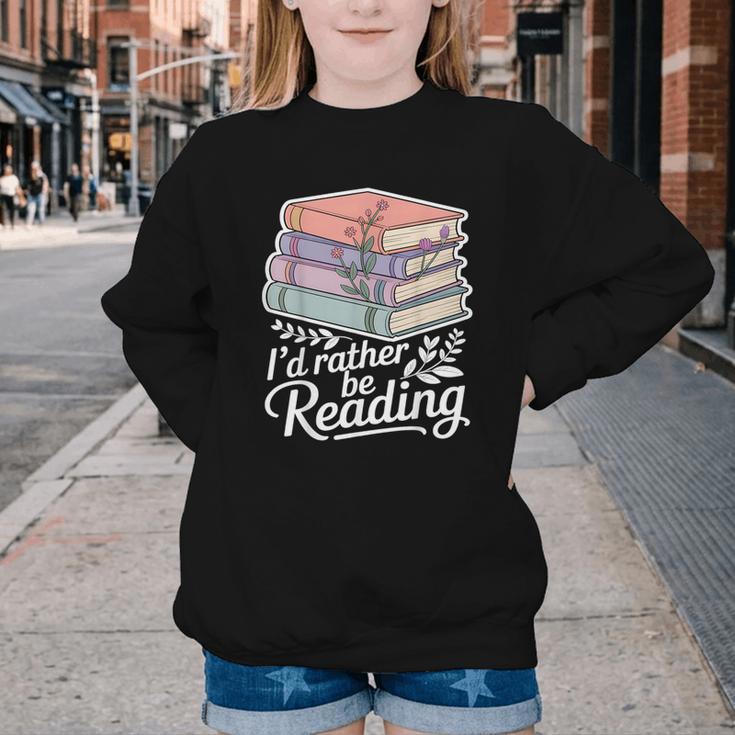 Rather Be Reading Book Lover Stack Youth Crewneck Sweatshirt