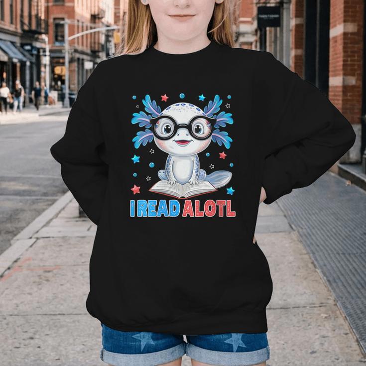 I Read Alotl Cute Axolotl Reading Book Lover Youth Crewneck Sweatshirt