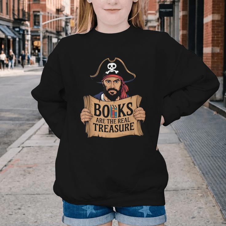Read Book Reader Library Reading Librarian Pirate Bookworm Youth Crewneck Sweatshirt
