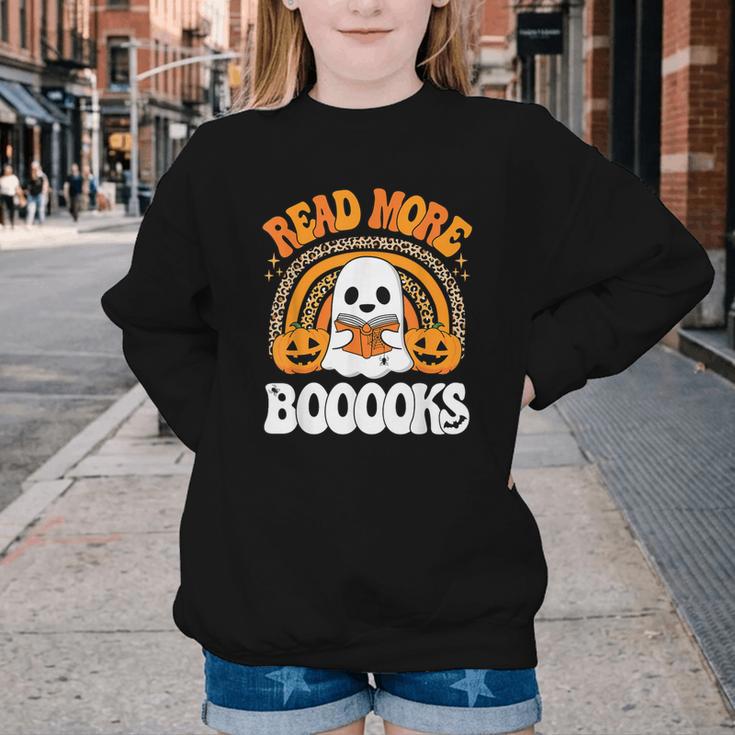 Read More Books Booooks Ghost Pumpkin Cute Teacher Halloween Youth Crewneck Sweatshirt
