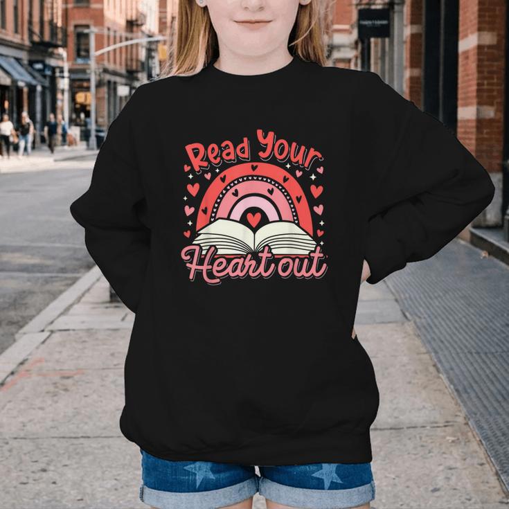 Read Your Heart Out Book Valentines Day Reading Teacher Youth Crewneck Sweatshirt