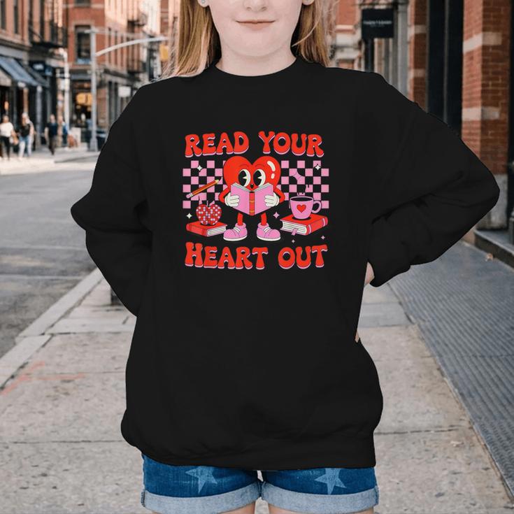Read Your Heart Out Valentine Reading Book Kid Teacher Youth Crewneck Sweatshirt