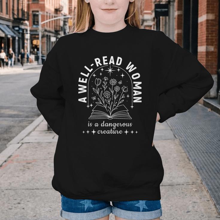 A Well Read Woman Book Lover Literary Quote Youth Crewneck Sweatshirt A Well Read Woman Book Lover Literary Quote Youth Crewneck Sweatshirt