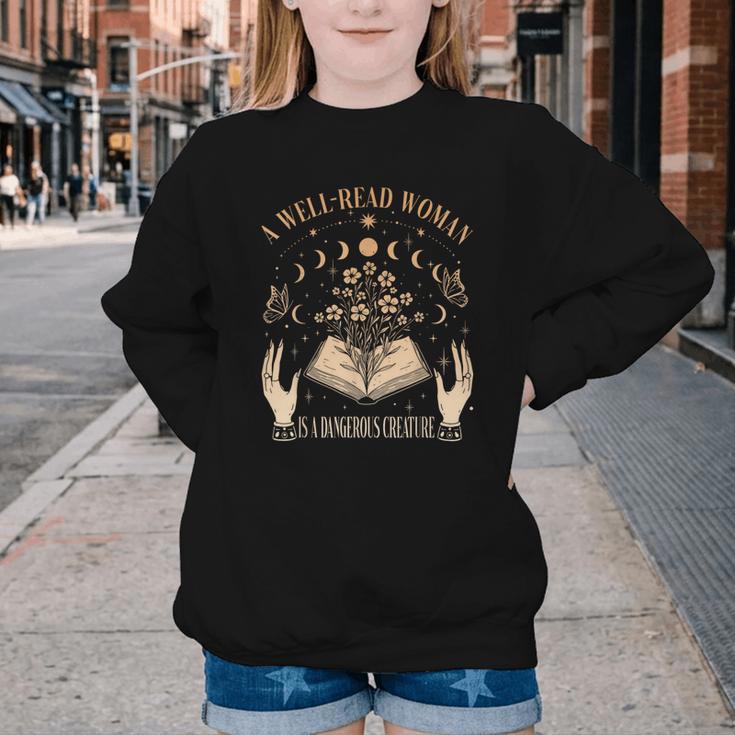 A Well Read Woman Is A Dangerous Creature Reading Book Lover Youth Crewneck Sweatshirt