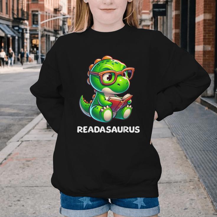 Readasaurus Reading Dinosaur Book Reader Bookworm Youth Crewneck Sweatshirt