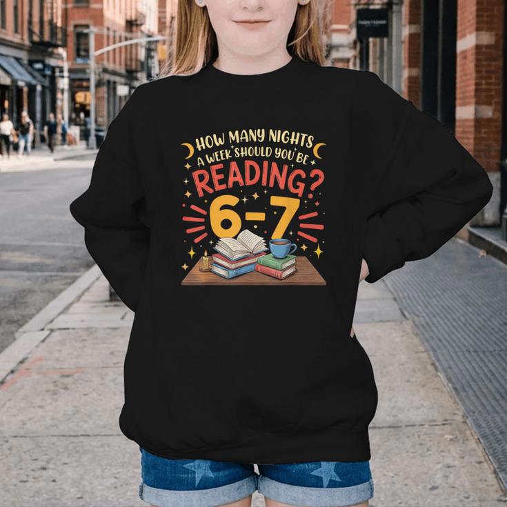 Reading 6 7 Six Seven Meme Slang Teacher Book Lover Youth Crewneck Sweatshirt