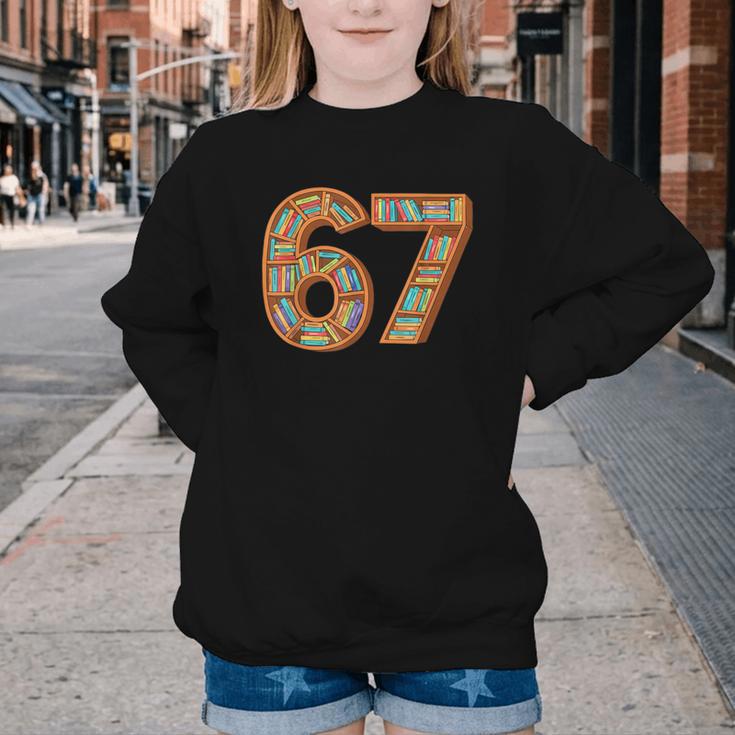 Reading 67 Six Seven Meme Teacher Book Lover Bookshelf Youth Crewneck Sweatshirt