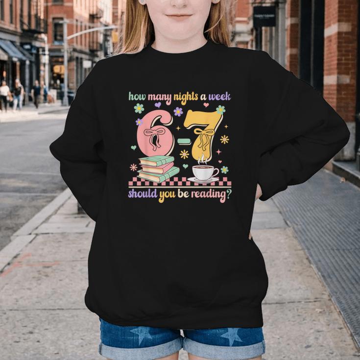 Reading 67 Teacher Six Seven Reading 6 7 Book Lover Youth Crewneck Sweatshirt