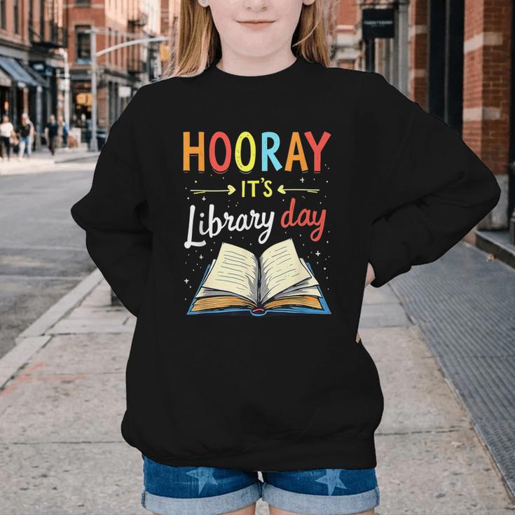 Reading Books Bibliophile Hooray It's Library Day Youth Crewneck Sweatshirt