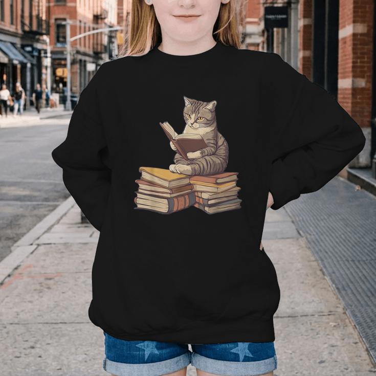 Reading Cat Book Lover Youth Crewneck Sweatshirt Reading Cat Book Lover Youth Crewneck Sweatshirt