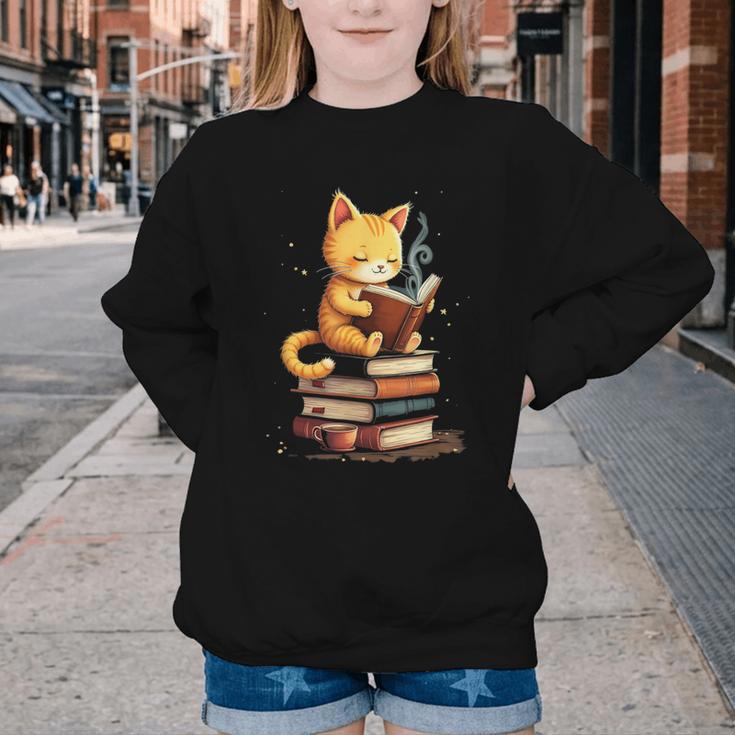 Reading Cat Books Cute Youth Crewneck Sweatshirt