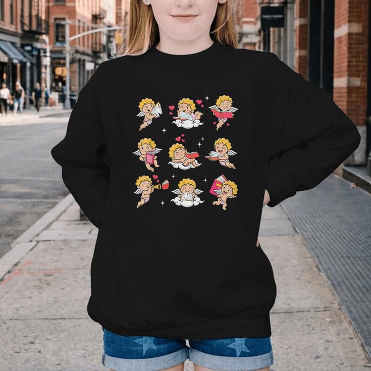 Reading Cupids Books Valentine's Day Teachers Book Lovers Youth Crewneck Sweatshirt Reading Cupids Books Valentine's Day Teachers Book Lovers Youth Crewneck Sweatshirt