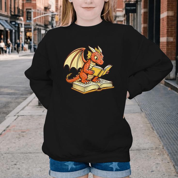 Reading Dragon Book Lover Bookworm Reader Youth Crewneck Sweatshirt