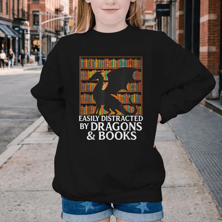 Reading Dragon Easily Distracted By Dragons And Books Youth Crewneck Sweatshirt