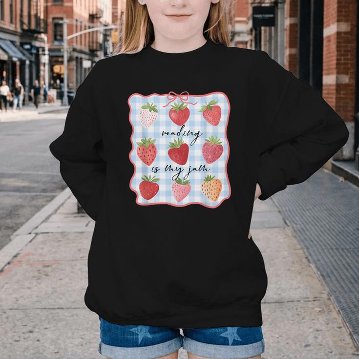 Reading Is My Jam Preppy Stawberry Bookworm Book Lover Nerd Youth Crewneck Sweatshirt