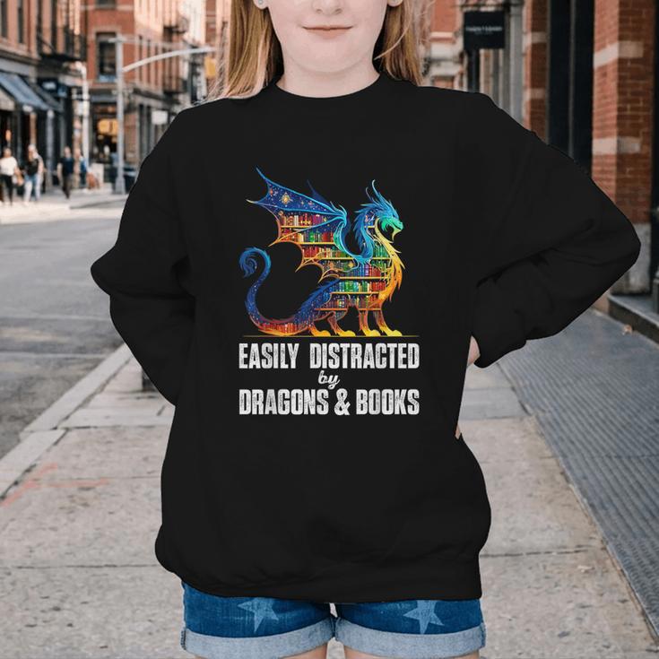 Reading Lover Easily Distracted By Dragons And Books Dragon Youth Crewneck Sweatshirt Reading Lover Easily Distracted By Dragons And Books Dragon Youth Crewneck Sweatshirt