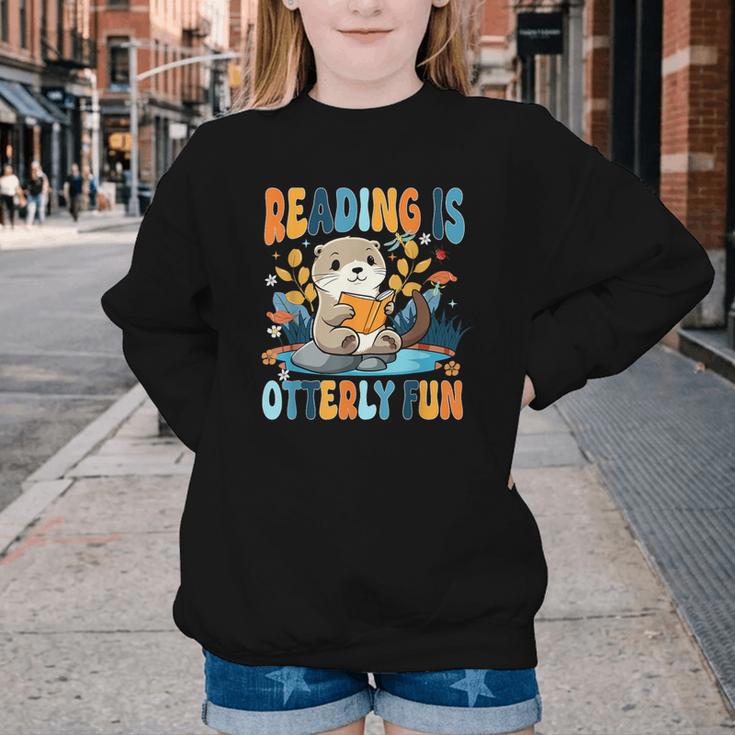 Reading Is Otterly Fun Sea Otter Book Lover Bookworm Youth Crewneck Sweatshirt