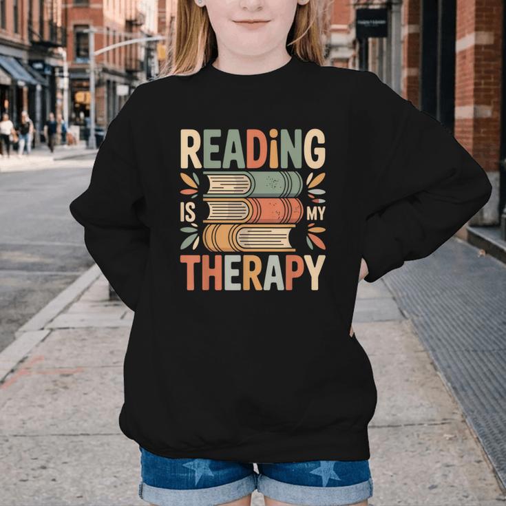 Reading Is My Therapy Book Lover Youth Crewneck Sweatshirt