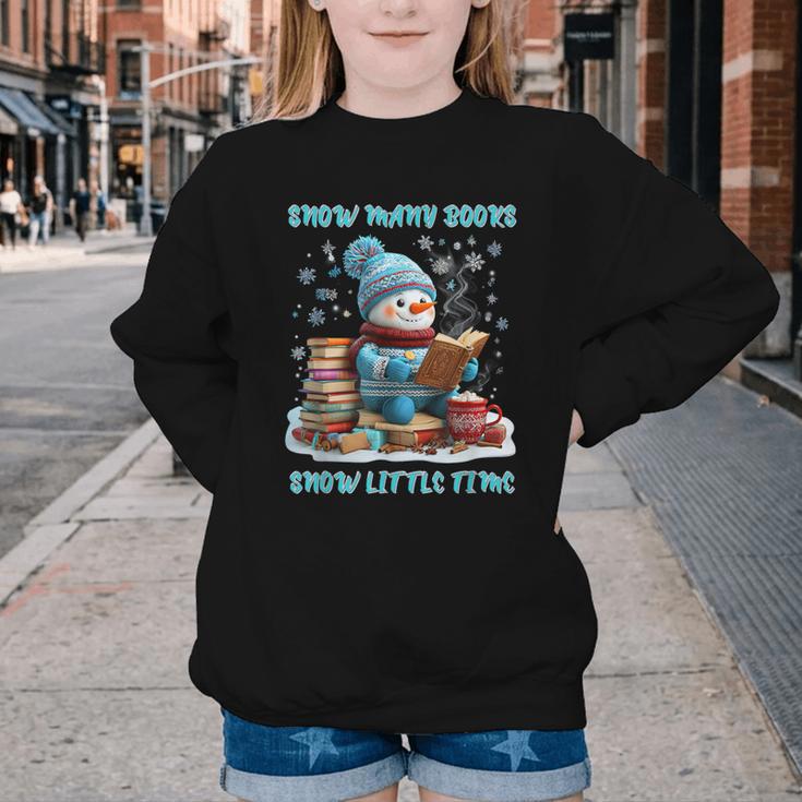 Reading Snow So Many Books Christmas Snow Little Time Youth Crewneck Sweatshirt