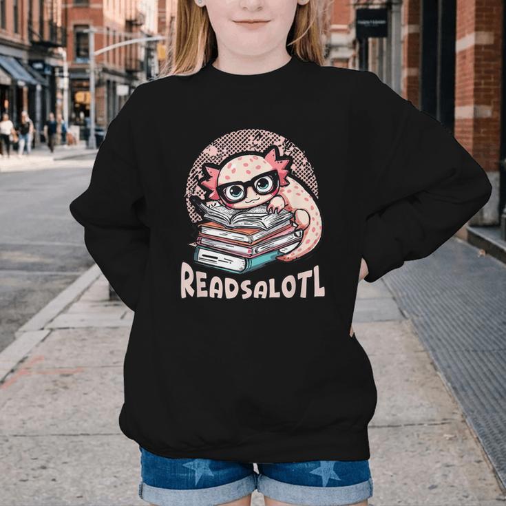 Readsalotl Axolotl Reading Books Glasses Bookworm Pun Fun Youth Crewneck Sweatshirt Readsalotl Axolotl Reading Books Glasses Bookworm Pun Fun Youth Crewneck Sweatshirt