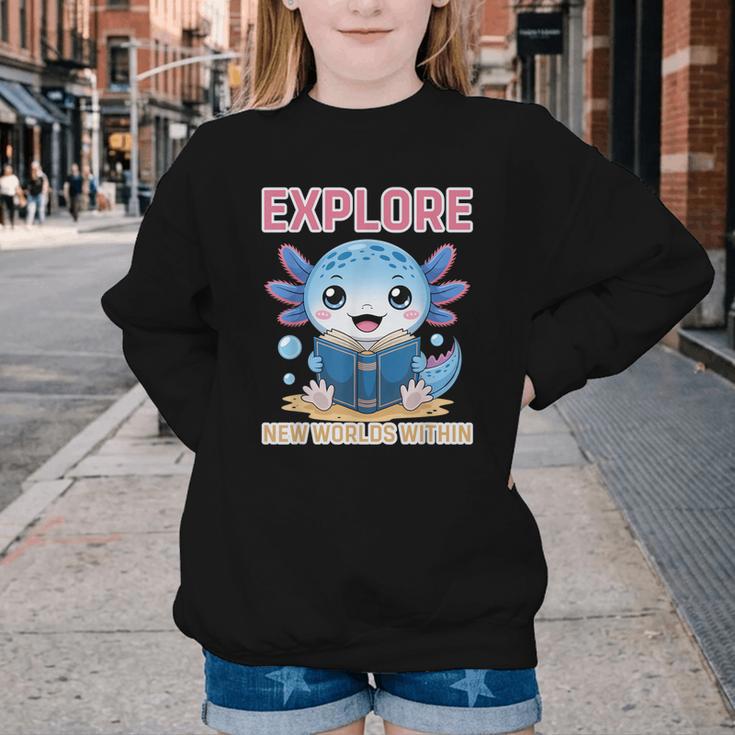 Readsolotl Kawaii Axolotl Book Lover Reading Youth Crewneck Sweatshirt Readsolotl Kawaii Axolotl Book Lover Reading Youth Crewneck Sweatshirt