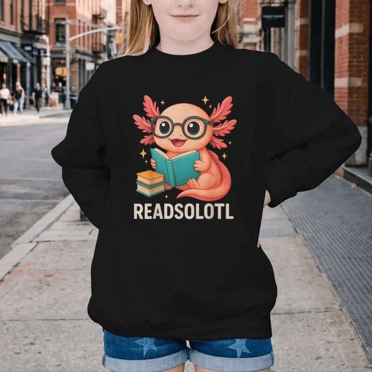 Readsolotl Kawaii Axolotl Reading Book Lover Youth Crewneck Sweatshirt