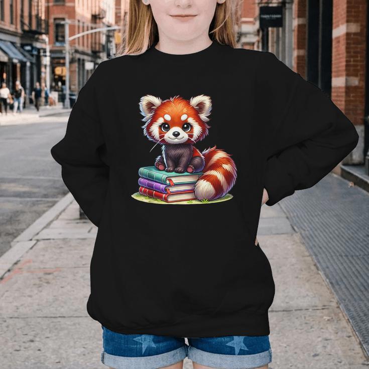 Red Panda Books Lover Reading Bookworm Youth Crewneck Sweatshirt
