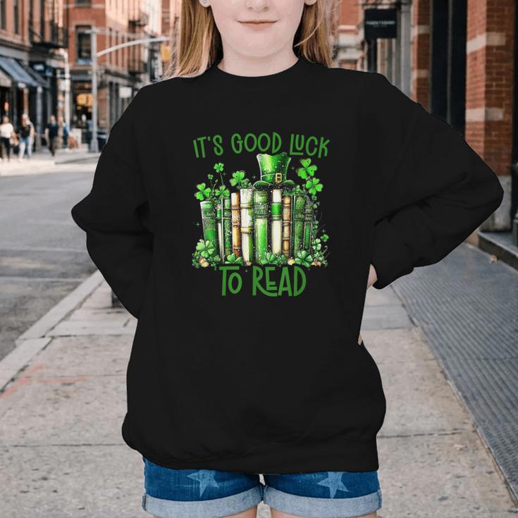 Retro Book Lucky Reading Teacher St Patrick's Day -Adults Small Cotton Blend Polyester Blend Short Sleeve Youth Crewneck Sweatshirt