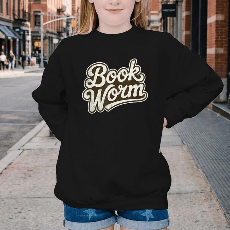 Retro Book Worm Reading For Book Lovers Youth Crewneck Sweatshirt