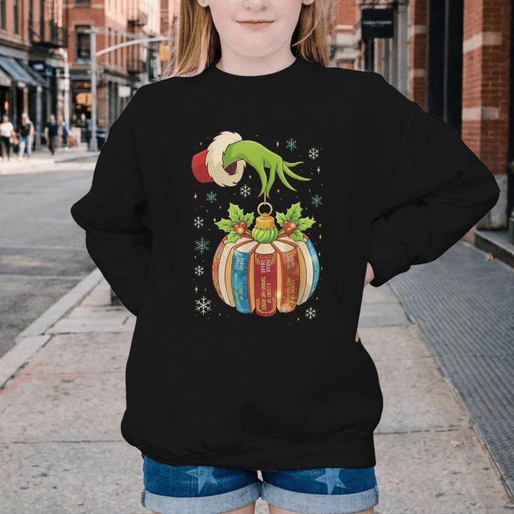 Retro Christmas Ornament Book Christmas Teacher Librarian Youth Crewneck Sweatshirt