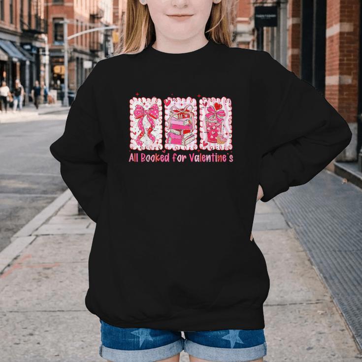 Retro Coquette Bow All Booked For Valentines Book Lover Cute Youth Crewneck Sweatshirt Retro Coquette Bow All Booked For Valentines Book Lover Cute Youth Crewneck Sweatshirt