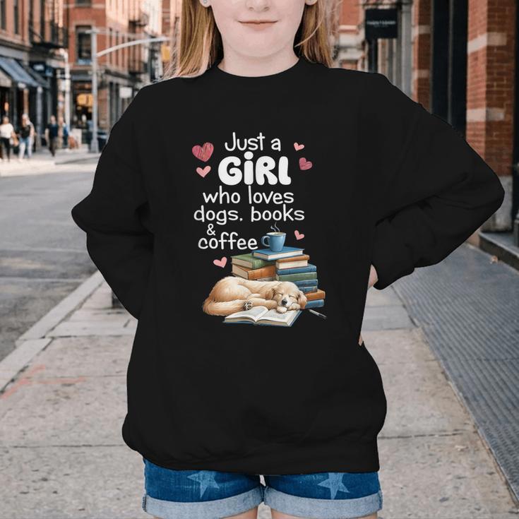 Retro Just A Girl Who Love Dogs Books And Coffee Bookworm Youth Crewneck Sweatshirt Retro Just A Girl Who Love Dogs Books And Coffee Bookworm Youth Crewneck Sweatshirt