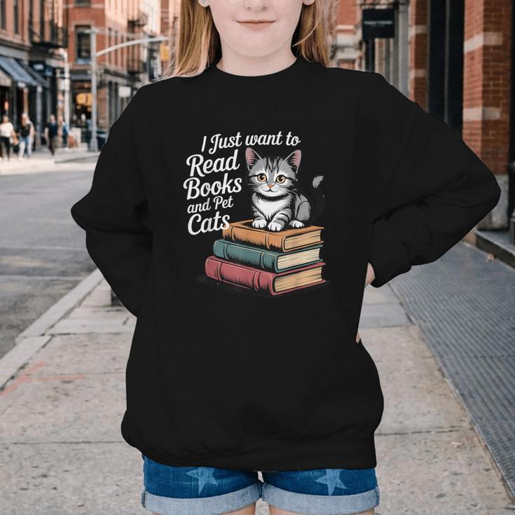 Retro I Just Want To Read Books And Pet Cats Cat For Men Women Kids Youth Crewneck Sweatshirt