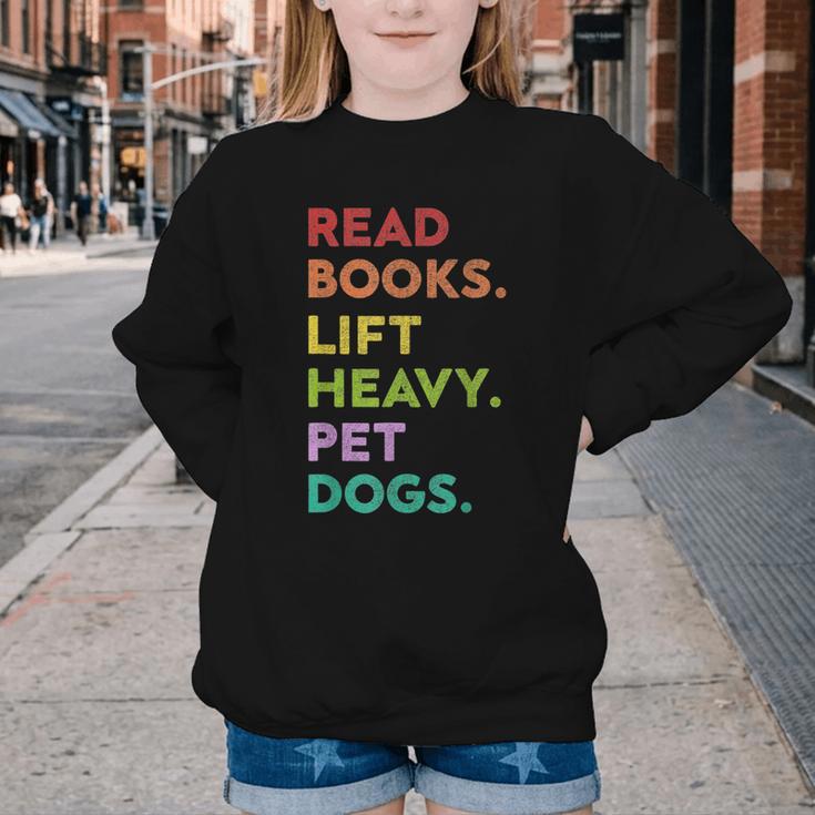 Retro Read Books Lift Heavy Pet Dogs Gym Book Lover Youth Crewneck Sweatshirt