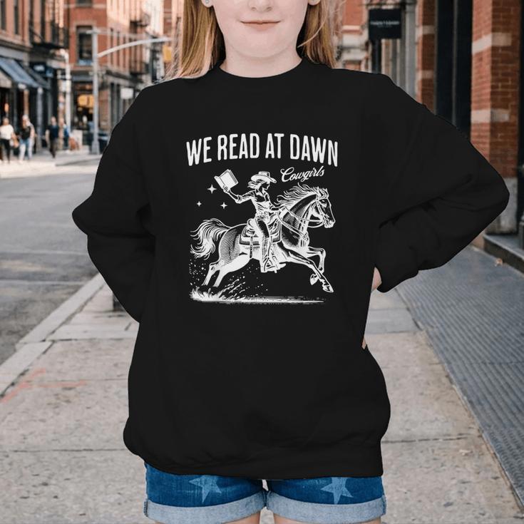 Retro We Read At Dawn Cowgirl Western Librarian Book Lover Youth Crewneck Sweatshirt