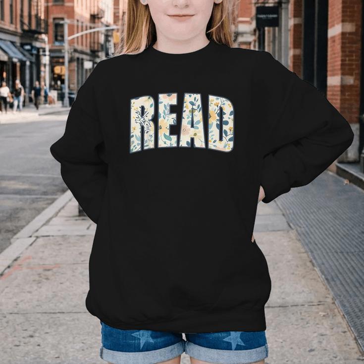 Retro Read Floral Reading Bookworm Librarian Book Lover Youth Crewneck Sweatshirt Retro Read Floral Reading Bookworm Librarian Book Lover Youth Crewneck Sweatshirt