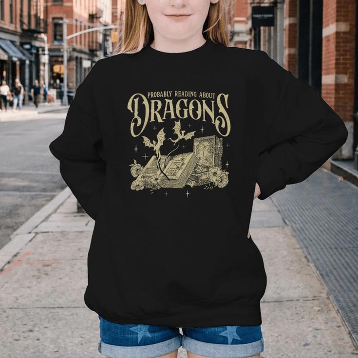 Romantasy Reader Book Reading Probably Reading About Dragons Youth Crewneck Sweatshirt Romantasy Reader Book Reading Probably Reading About Dragons Youth Crewneck Sweatshirt