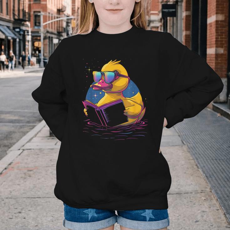 Rubber Duck Rubber Duckie Reading Book Rubber Duckling Youth Crewneck Sweatshirt