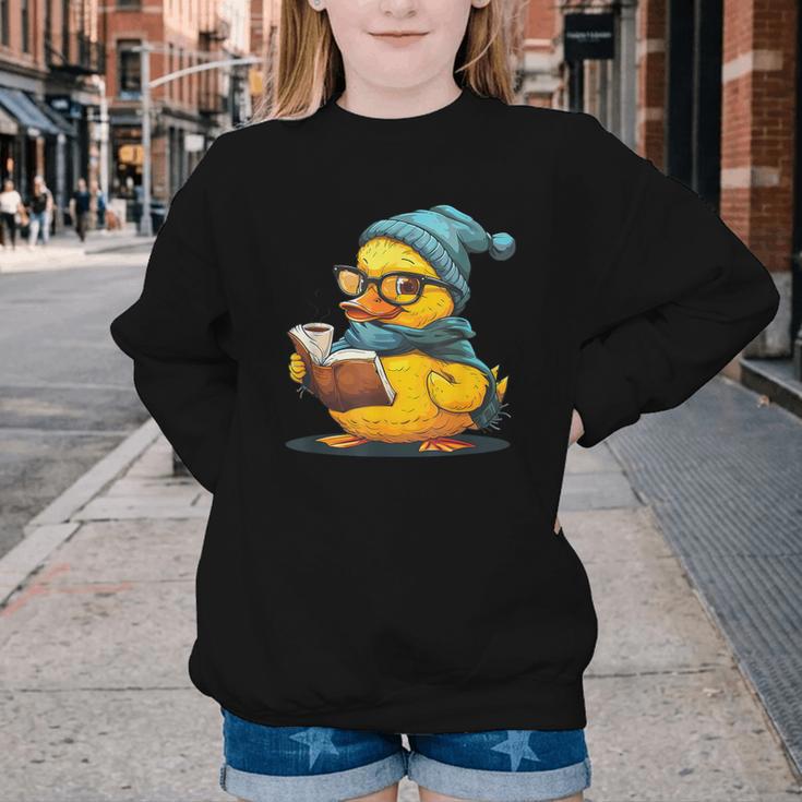 Rubber Duck Reading Book Rubber Duckie Reader Coffee Lover Youth Crewneck Sweatshirt Rubber Duck Reading Book Rubber Duckie Reader Coffee Lover Youth Crewneck Sweatshirt