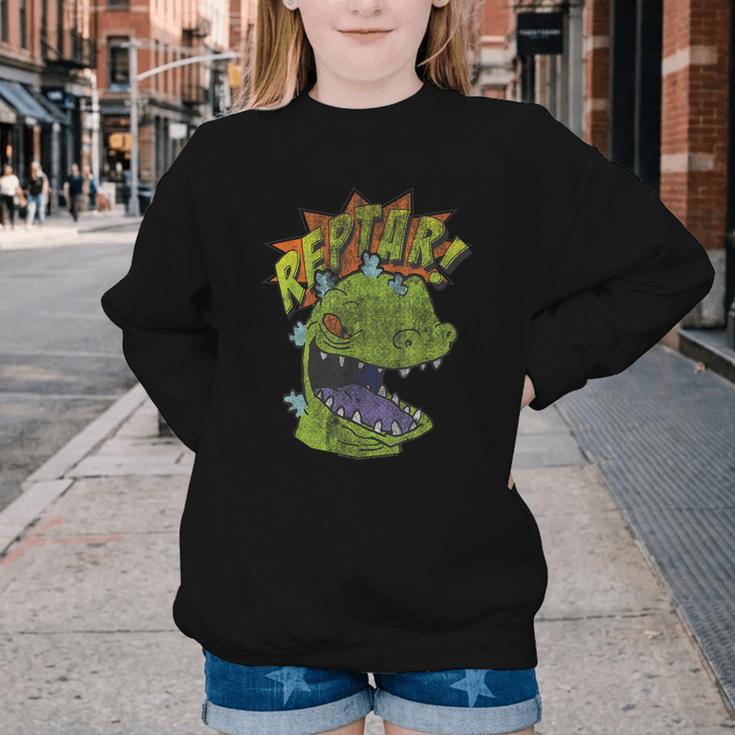 Rugrats Reptar Distressed Comic Book Style Cartoon Youth Crewneck Sweatshirt
