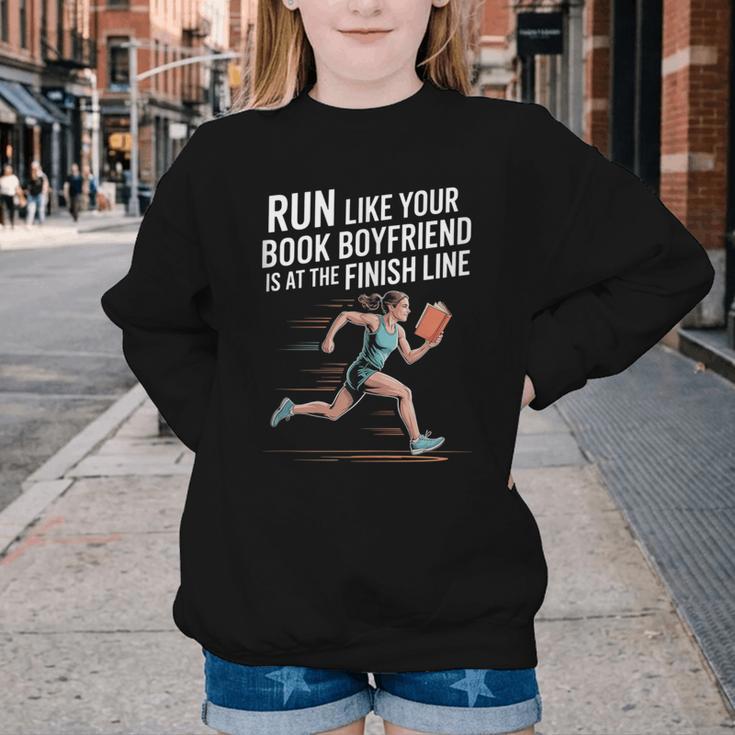 Run Like Your Book Boyfriend Is Waiting Runner Reader Youth Crewneck Sweatshirt Run Like Your Book Boyfriend Is Waiting Runner Reader Youth Crewneck Sweatshirt