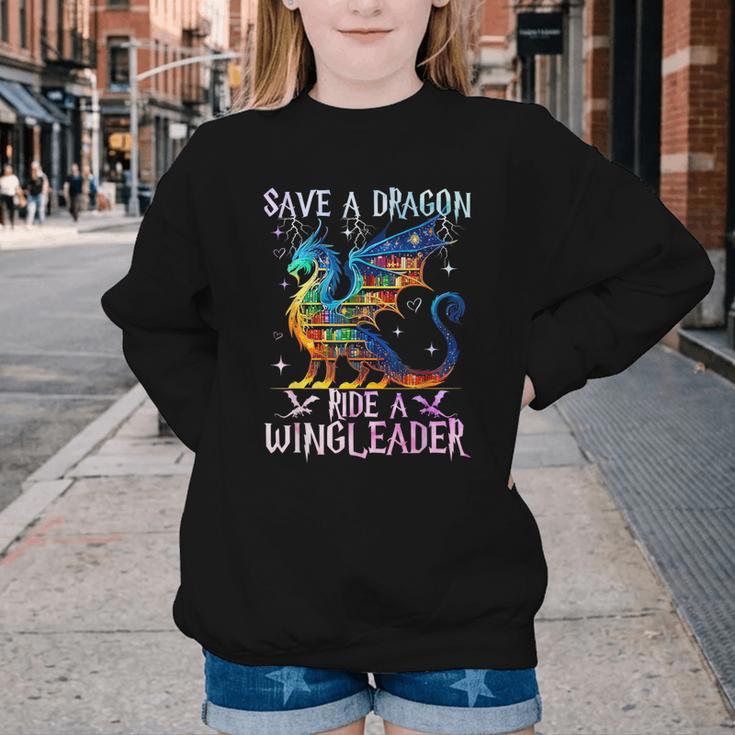 Save A Dragon Ride A Wingleader Books Dragon Lover Cute Youth Crewneck Sweatshirt