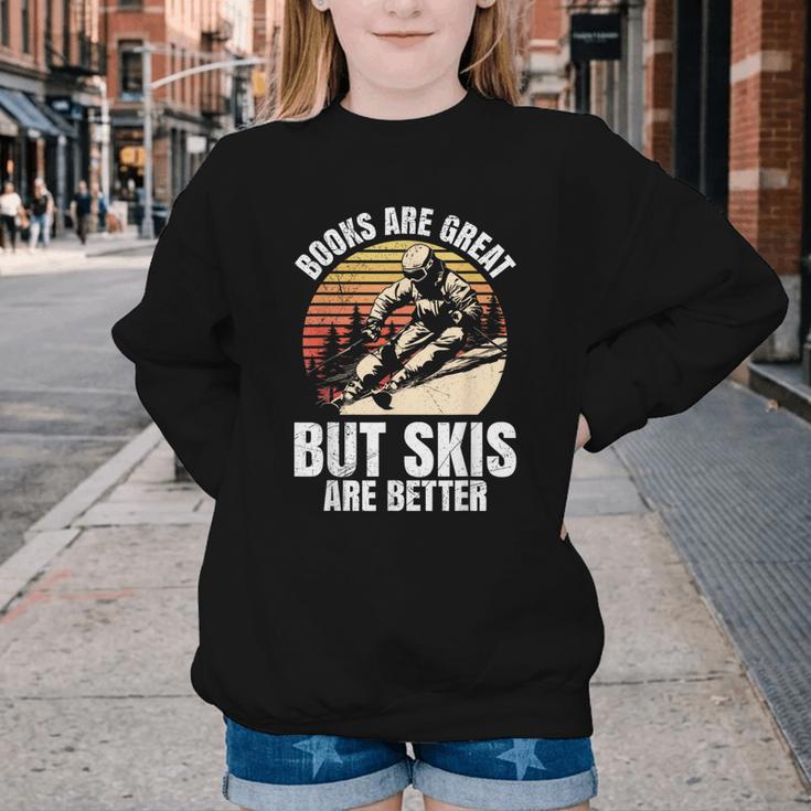 Skier BOOKS ARE GREAT BUT SKIS ARE BETTER Vintage Youth Crewneck Sweatshirt