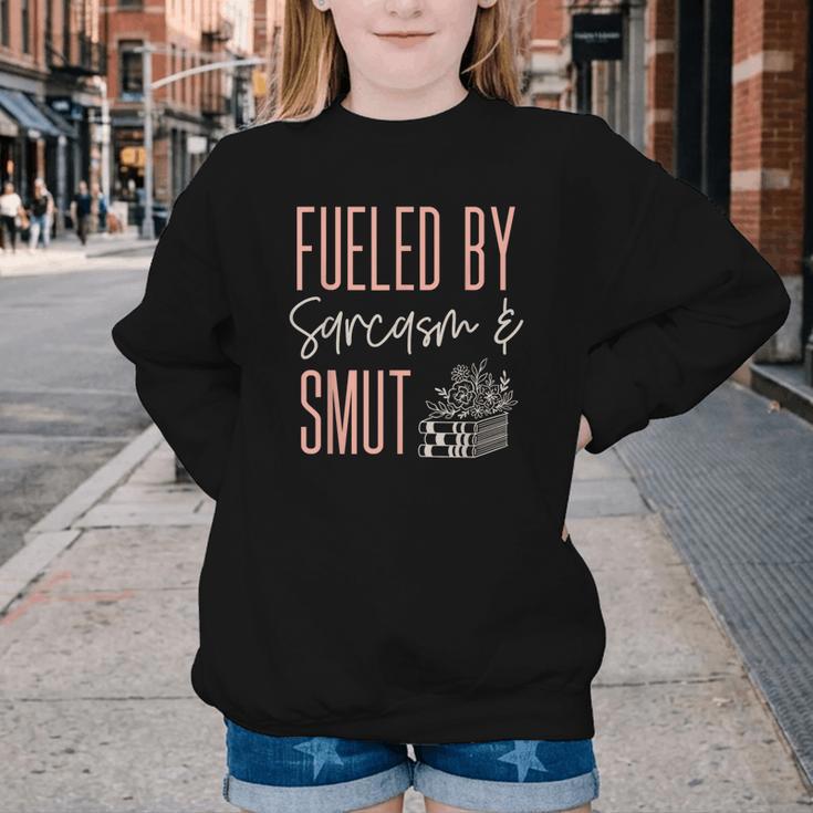 Smutty Book Lover Women Fueled By Sarcasm And Smut Spicy Youth Crewneck Sweatshirt