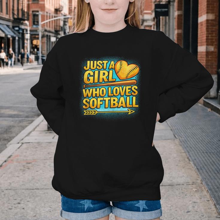 Softball Just A Girl Comic Book Style Graphic For Teens Youth Crewneck Sweatshirt