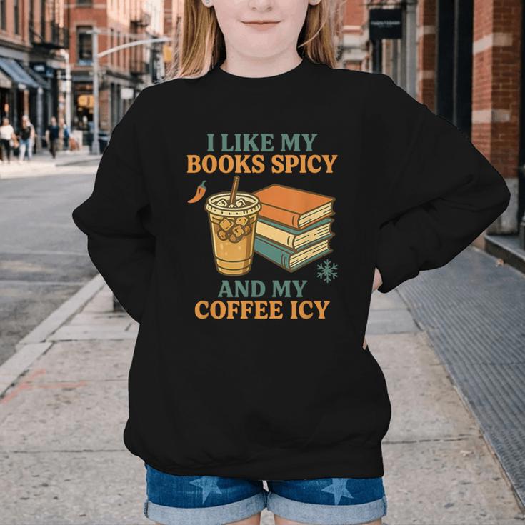 Spicy Books And Iced Coffee Book Lover Smut Reader Youth Crewneck Sweatshirt
