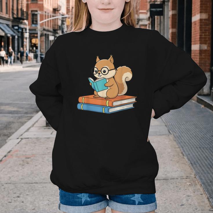 Squirrel Reading Book Glasses Bookworm Librarian Youth Crewneck Sweatshirt